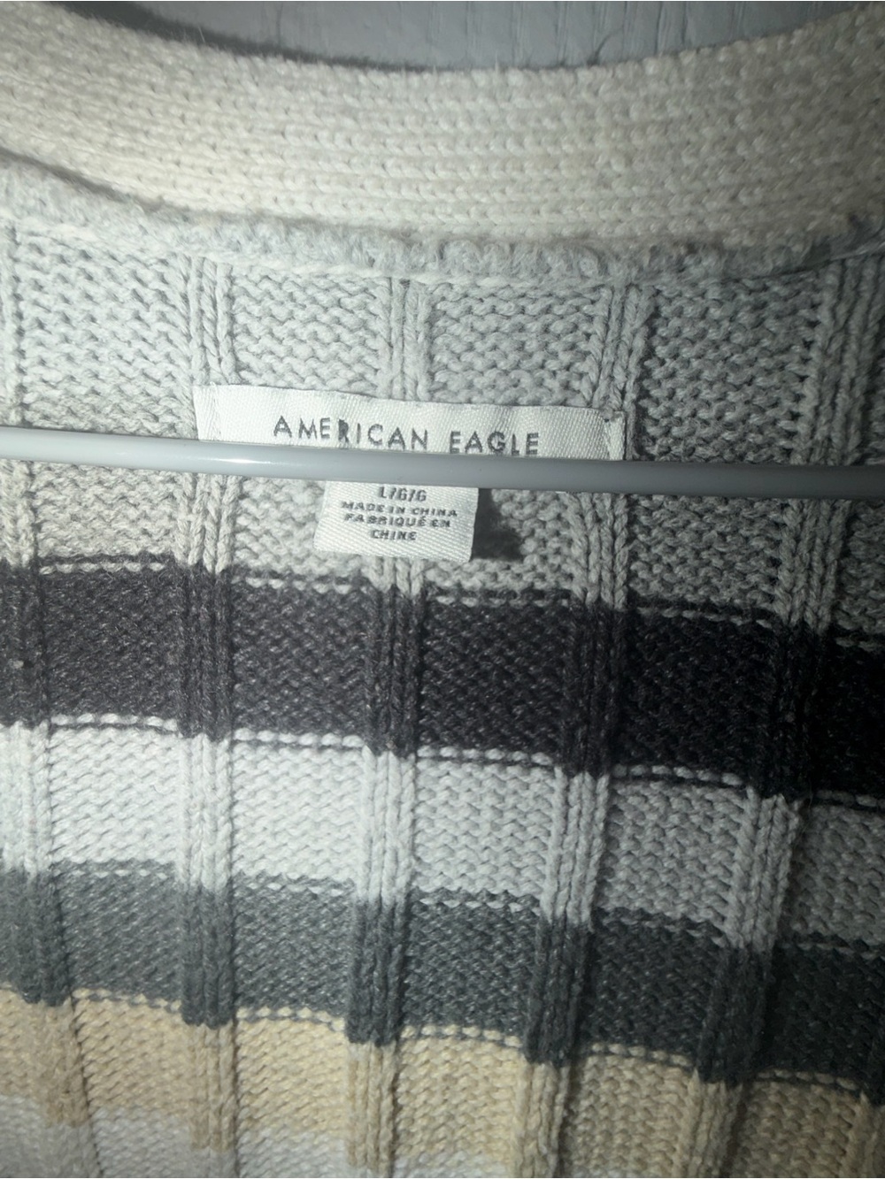 American Eagle Outfitters Cream, Gray, Black Striped Knit Sweater